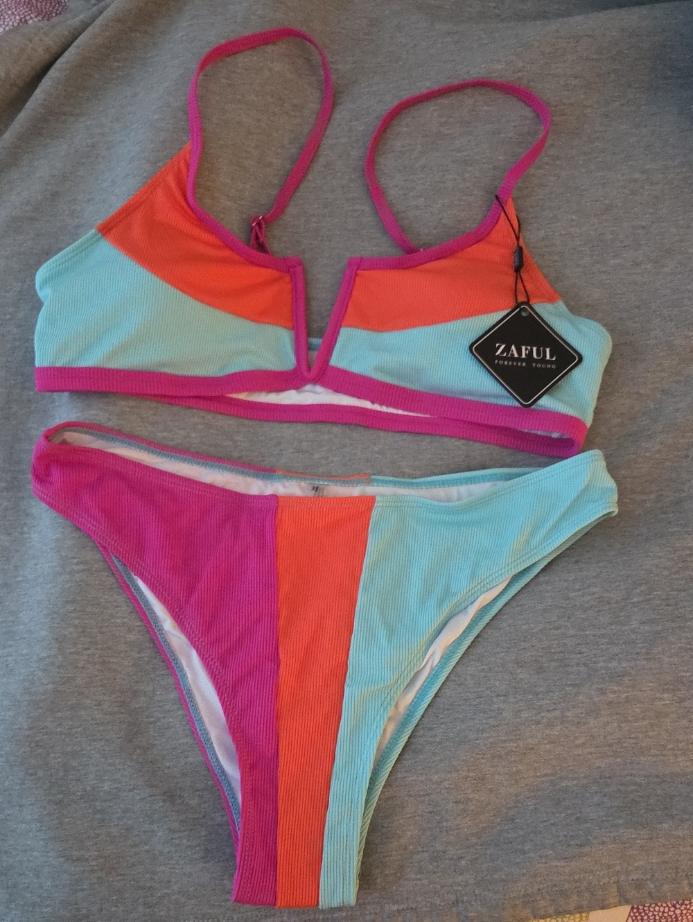 Zaful Colorblock Bikini in Pink, Orange & Light Blue